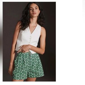 Anthropologie MAEVE Poplin City Shorts Ladies 0 Excellent Condition Navy/Green